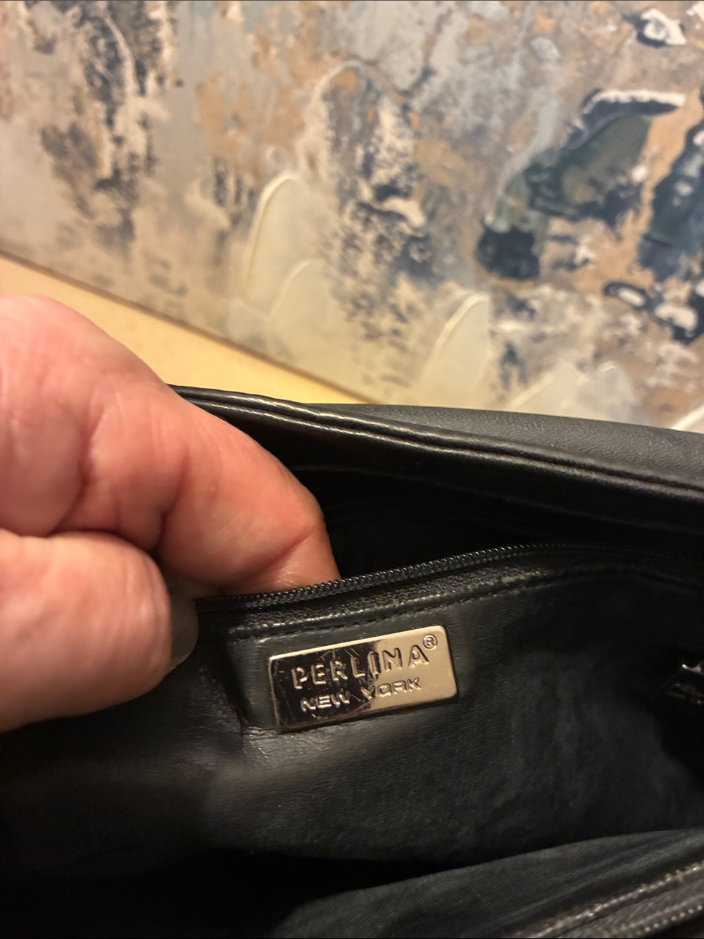 Vintage Perlina NYC Black Minimalist Messenger Satchel Genuine Leather - Picture 5 of 14